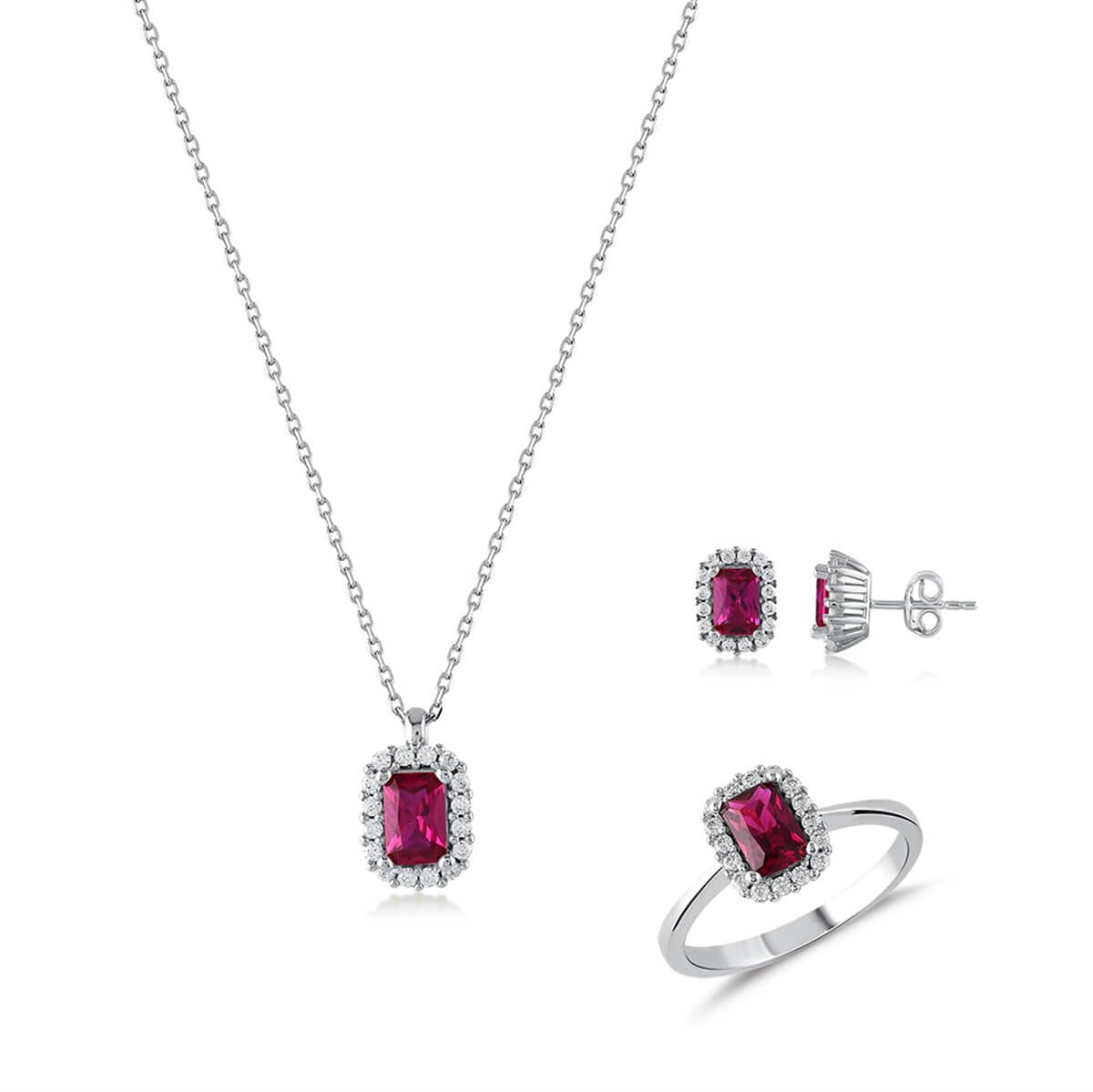 Baget Tektaşlı Gümüş Fantezi Set
