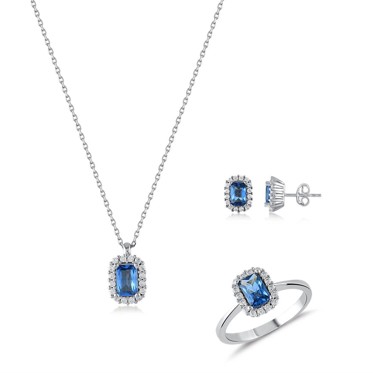 Baget Tektaşlı Gümüş Fantezi Set