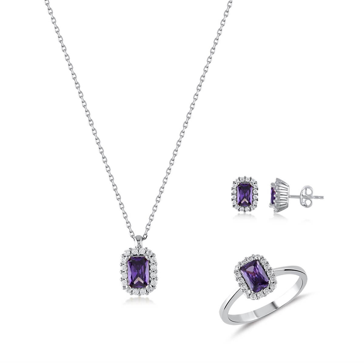 Baget Tektaşlı Gümüş Fantezi Set