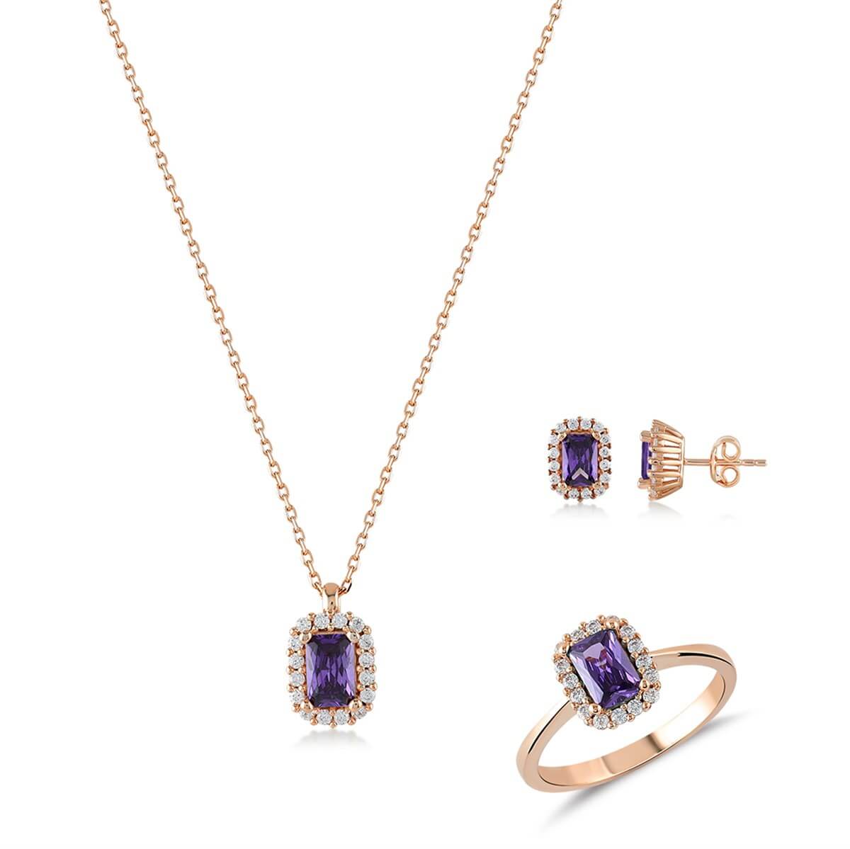 Baget Tektaşlı Gümüş Fantezi Set