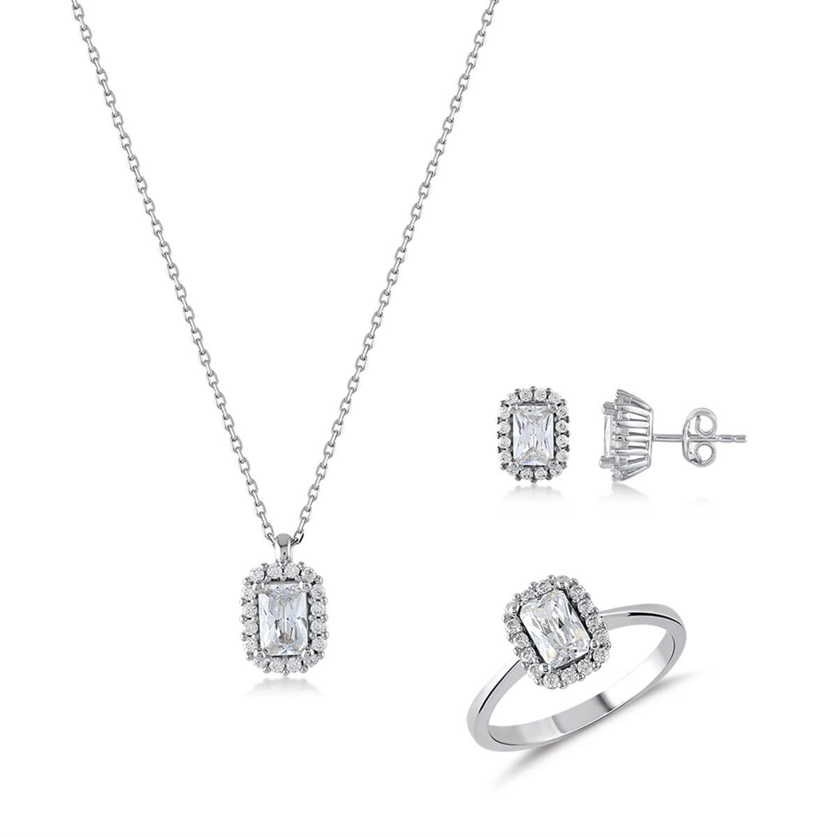 Baget Tektaşlı Gümüş Fantezi Set