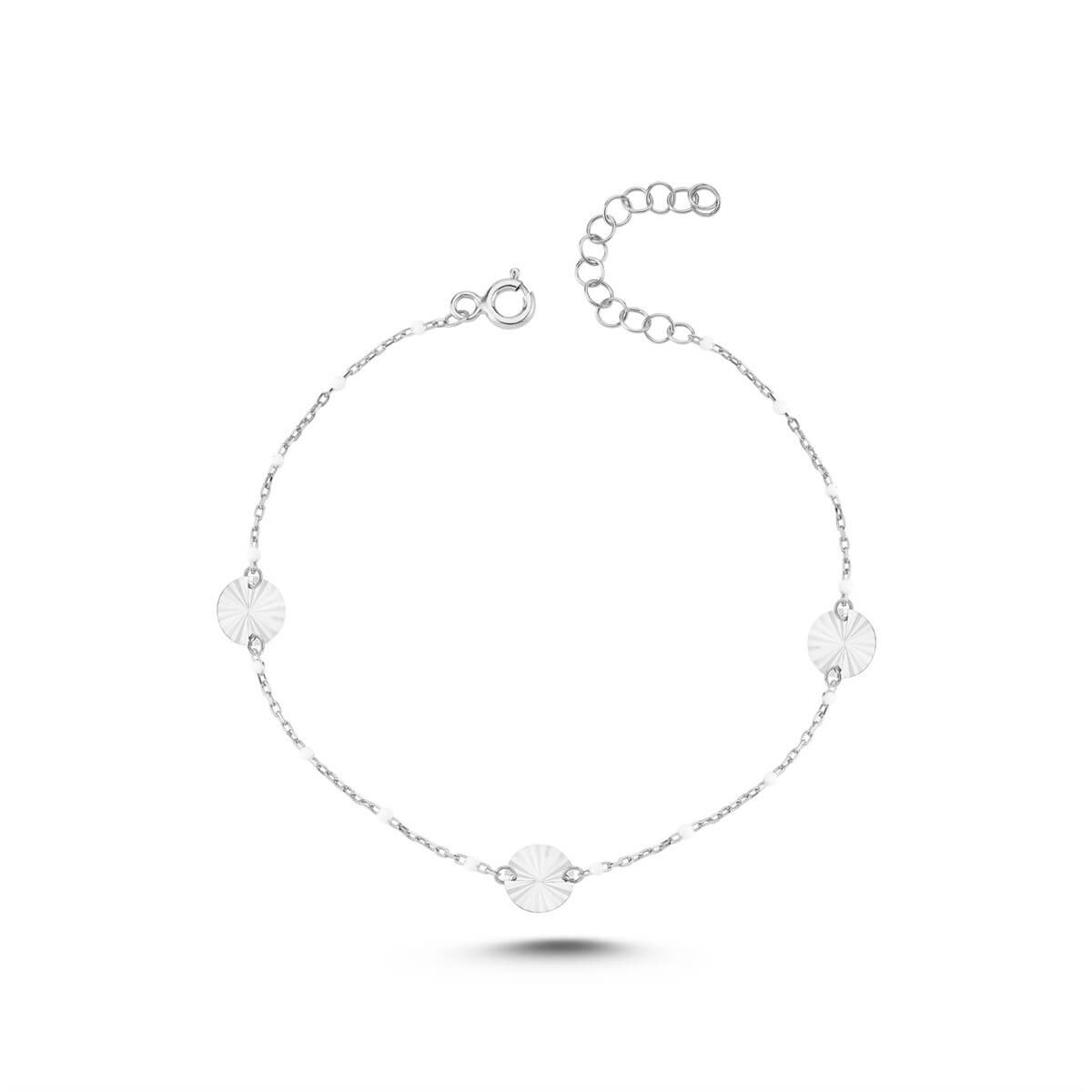 Beyaz Mineli Pullu Gümüş Bileklik