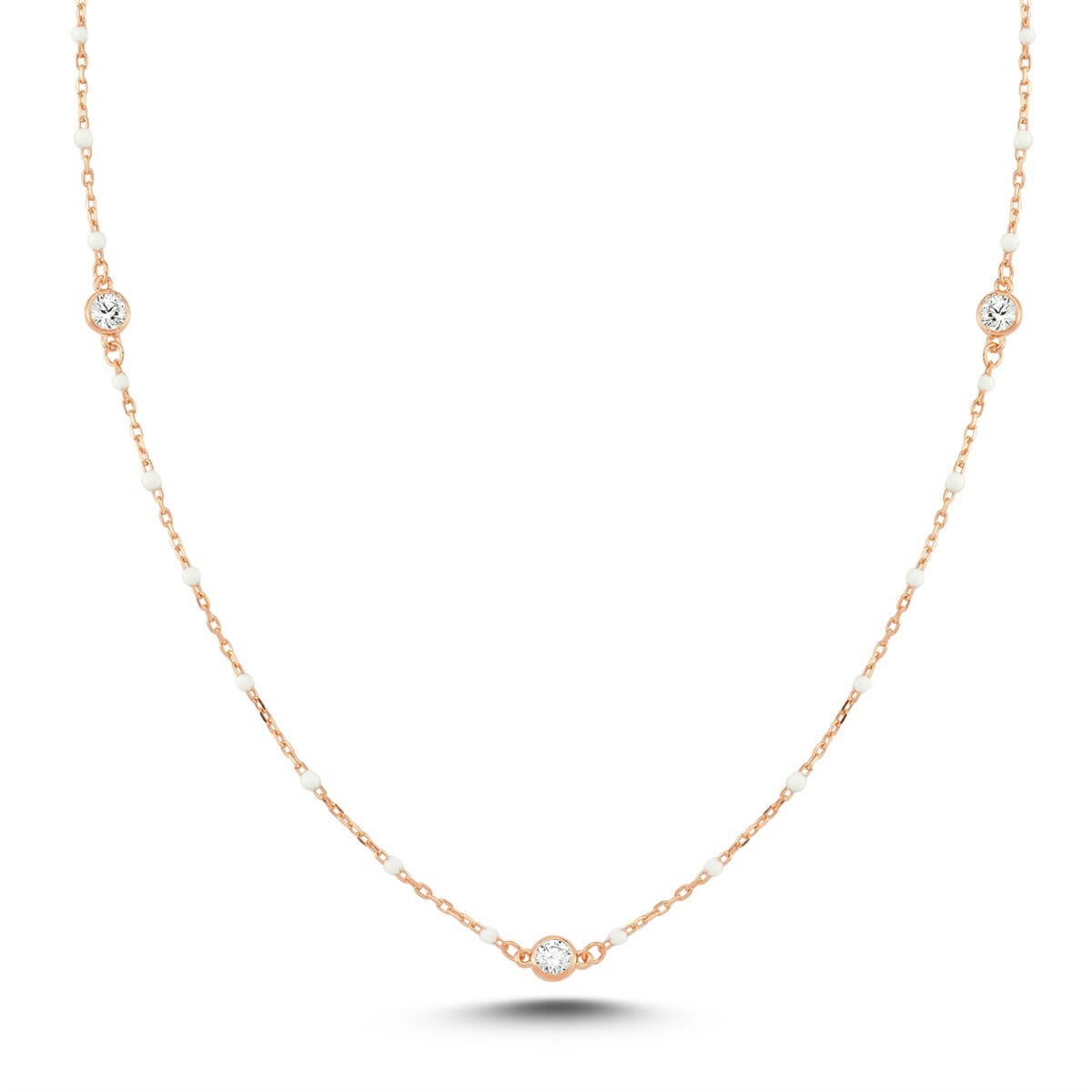 Beyaz Top Mine Taşlı Gümüş Kolye