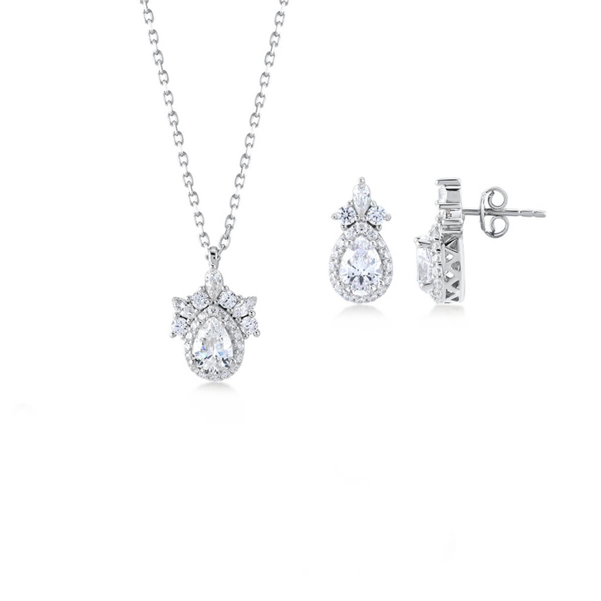 Damla Taşlı Gümüş Fantezi Set