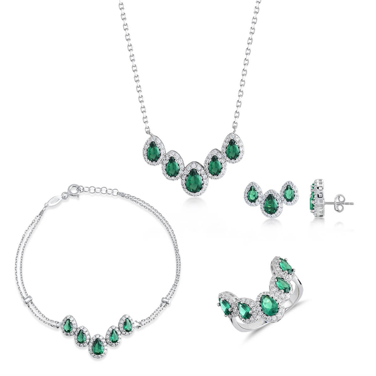 Damla Taşlı Gümüş Fantezi Set