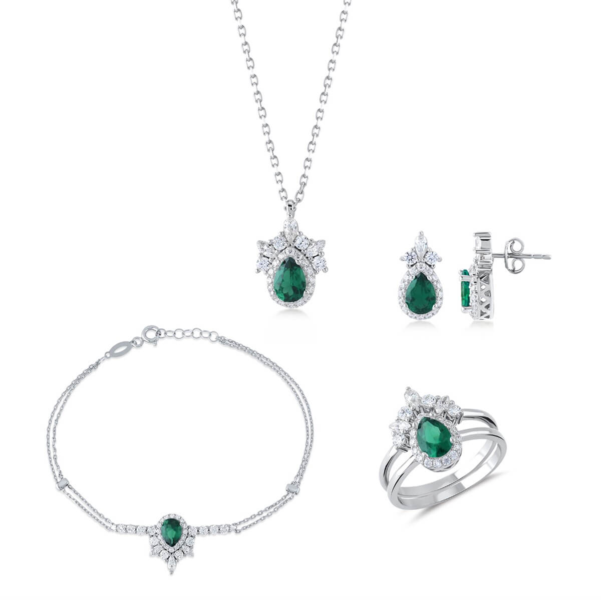 Damla Taşlı Gümüş Fantezi Set