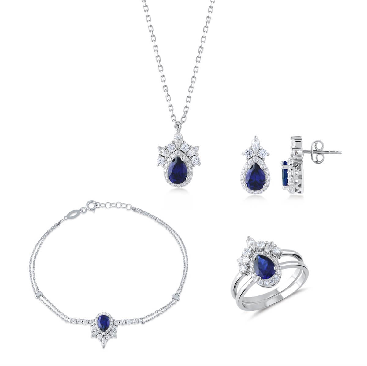 Damla Taşlı Gümüş Fantezi Set