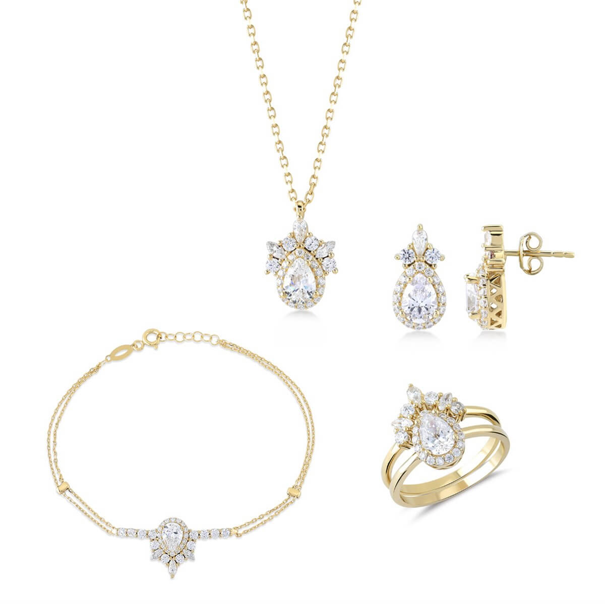 Damla Taşlı Gümüş Fantezi Set