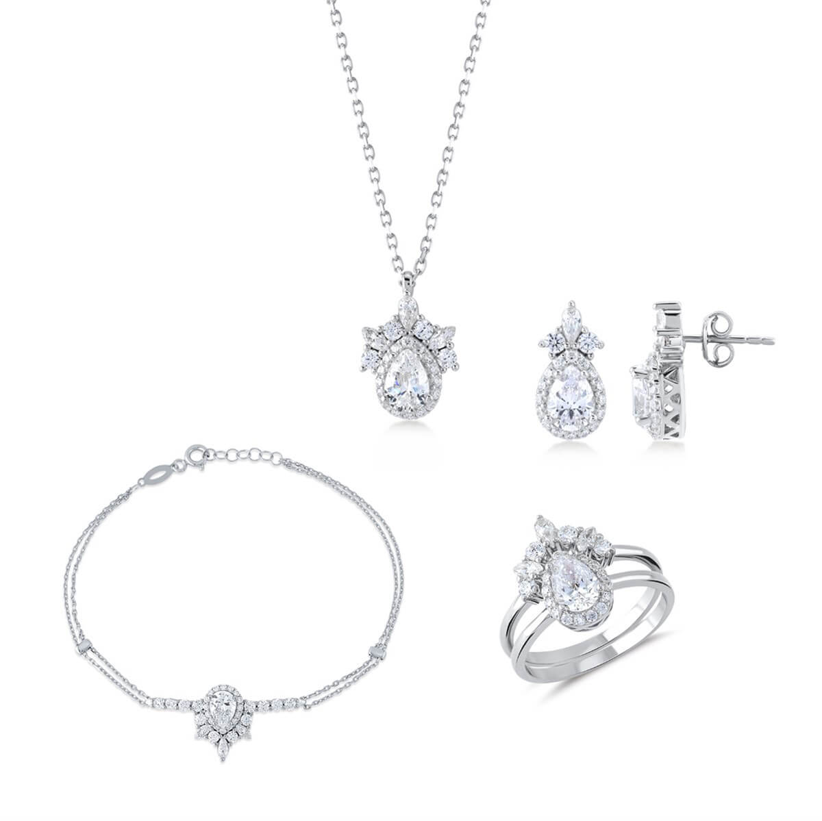 Damla Taşlı Gümüş Fantezi Set