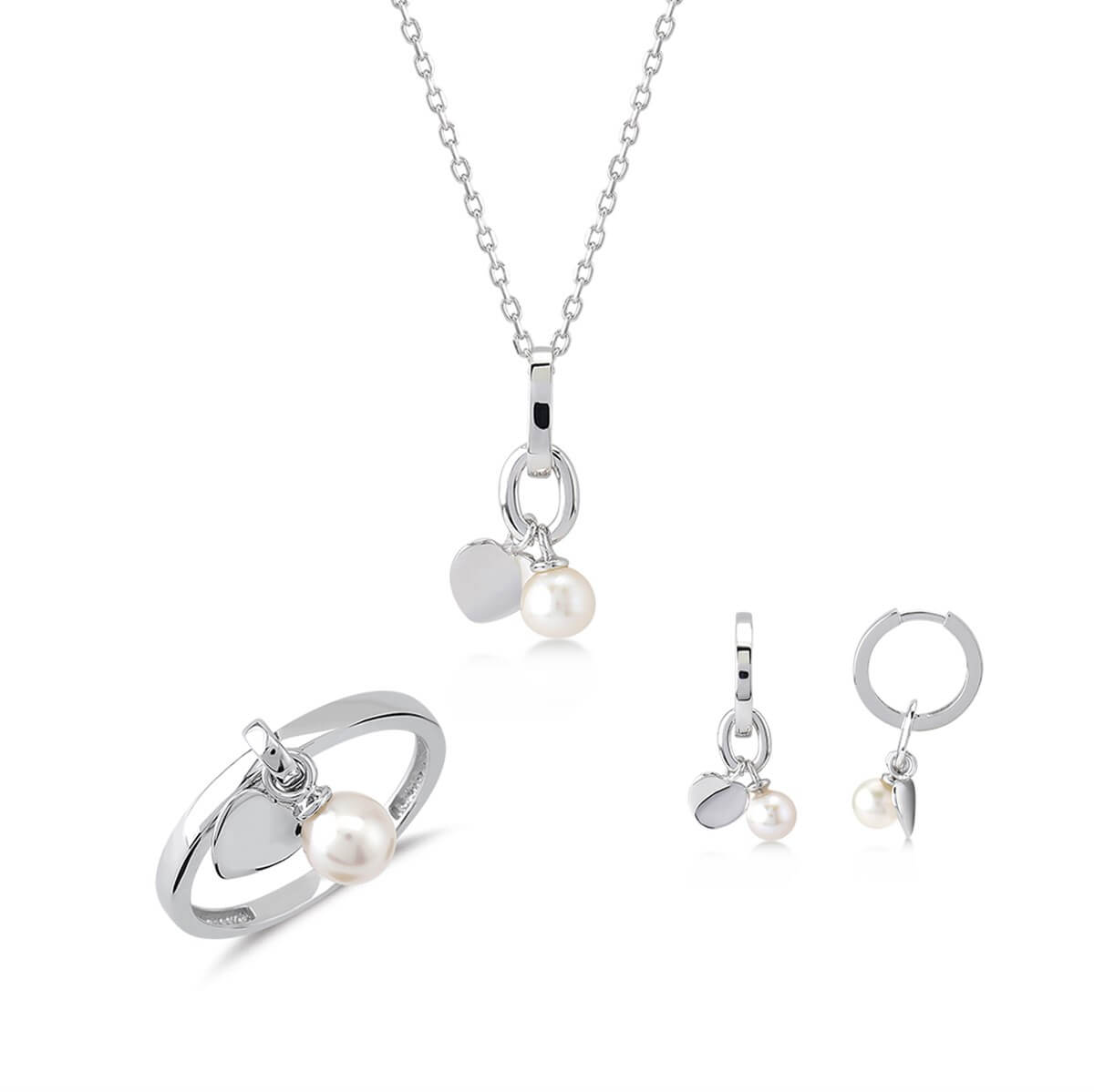 İncili Kalp Figürlü Gümüş Set