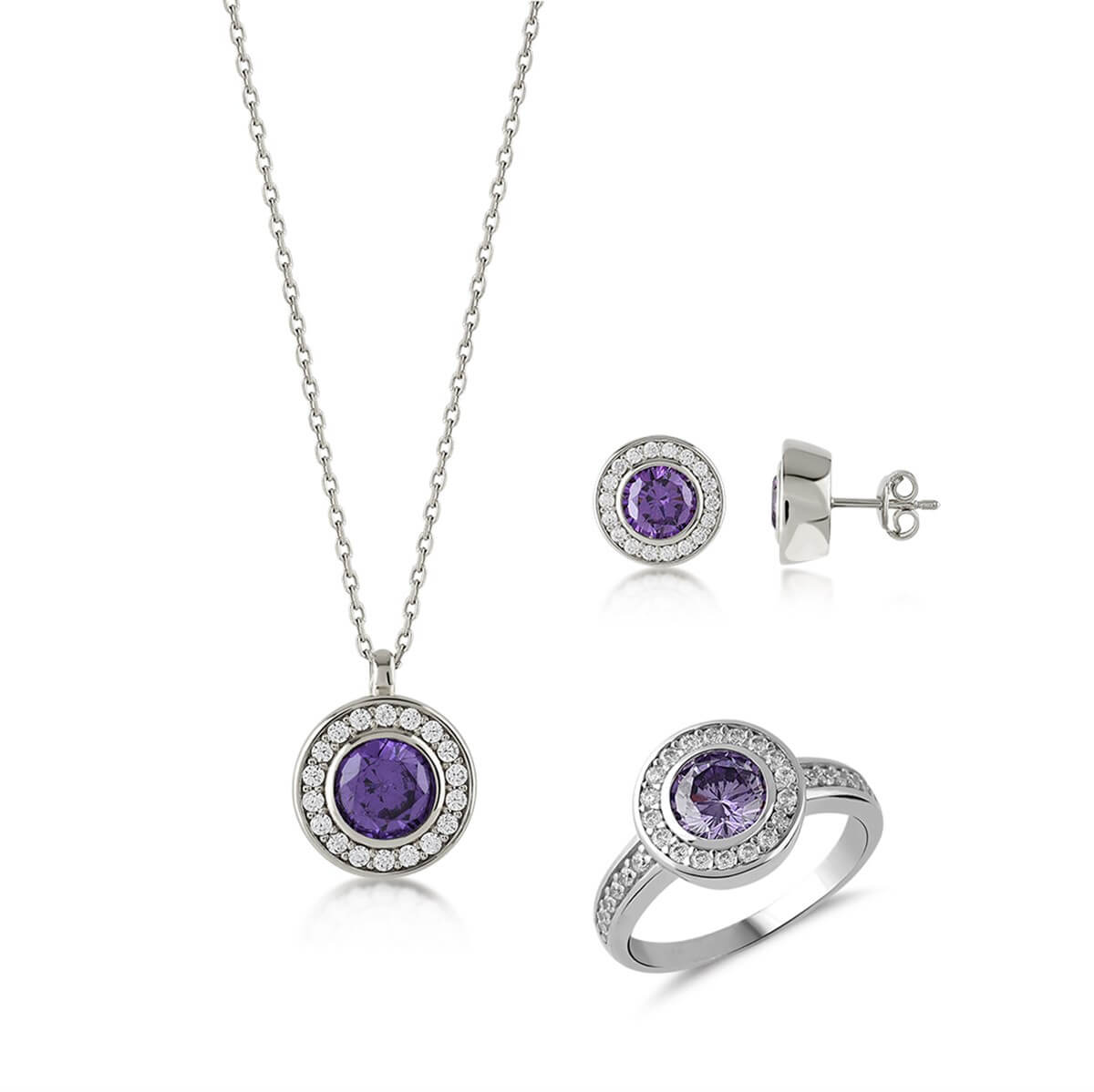 Kenar Taşlı Gümüş Fantezi Set