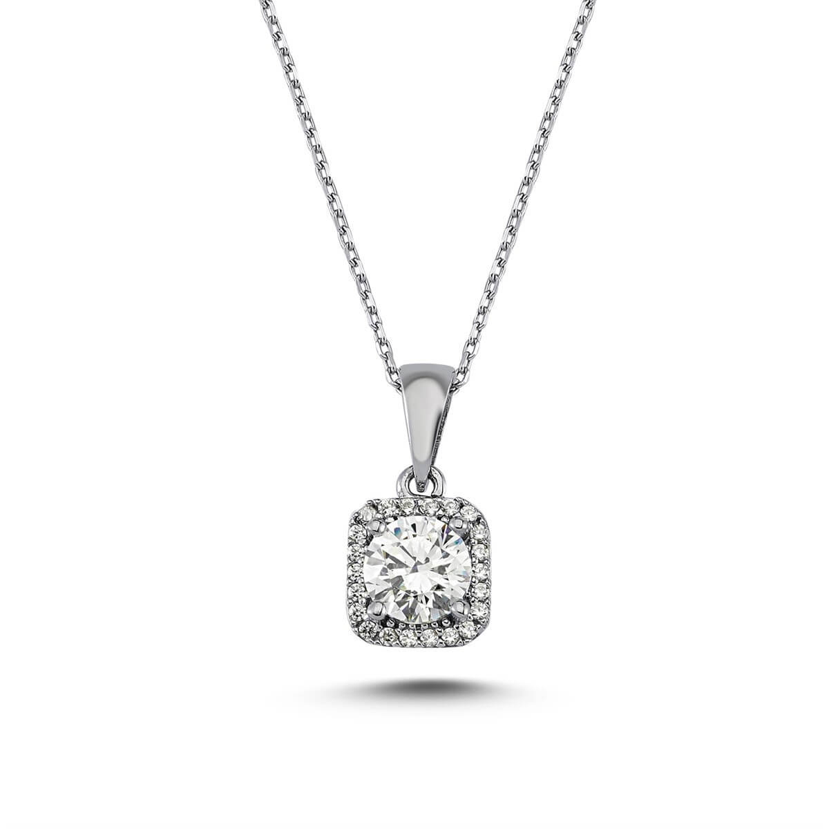 Kenar Taşlı Gümüş Swarovski Taşlı Kolye