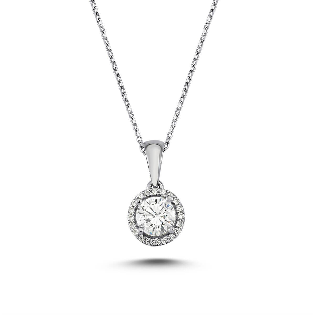 Kenar Taşlı Gümüş Swarovski Taşlı Kolye