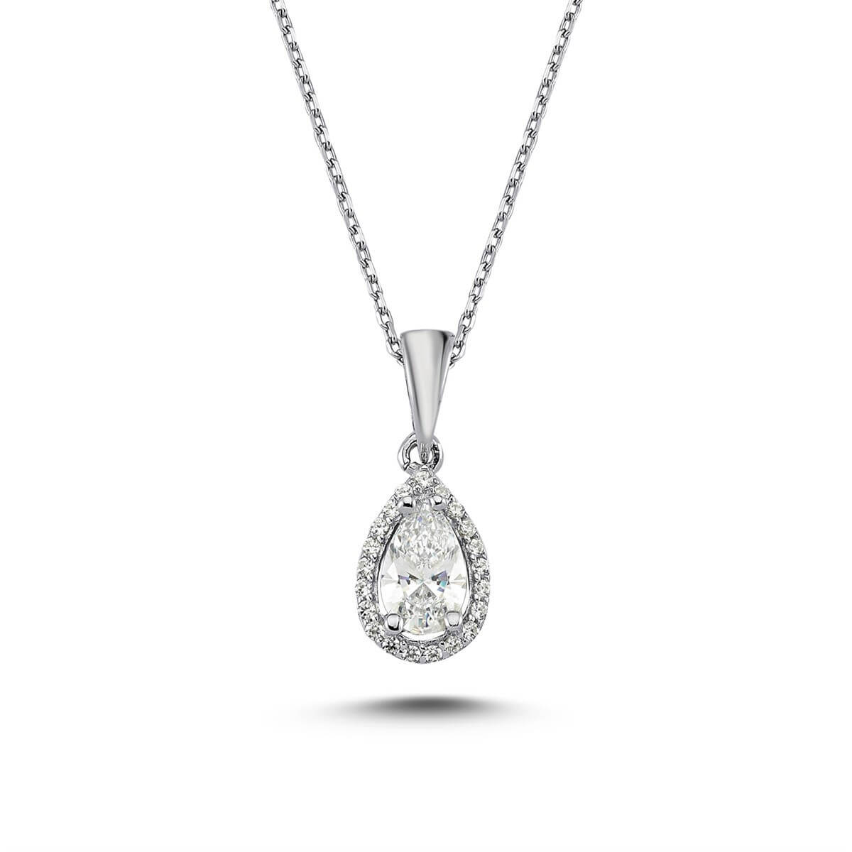Kenar Taşlı Gümüş Swarovski Taşlı Kolye