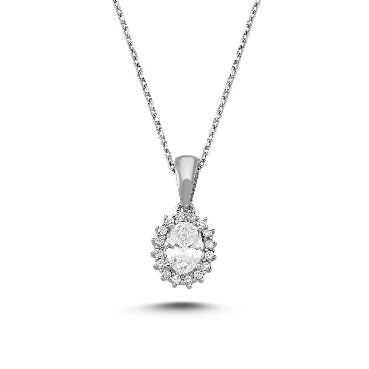 Kenar Taşlı Gümüş Swarovski Taşlı Kolye