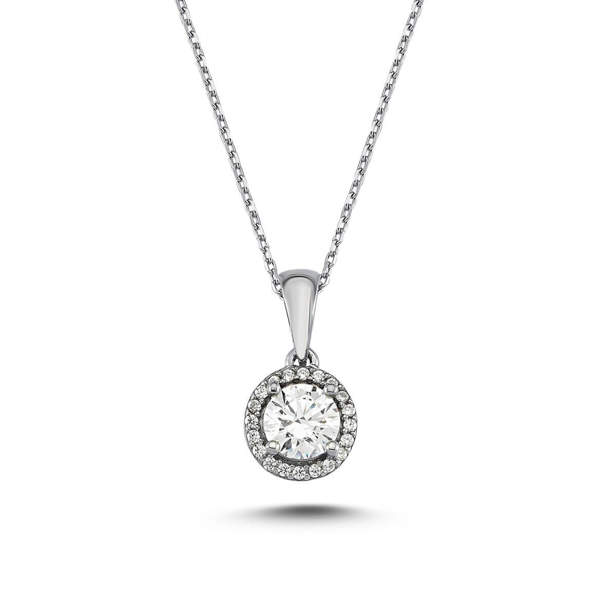 Kenar Taşlı Gümüş Swarovski Taşlı Kolye