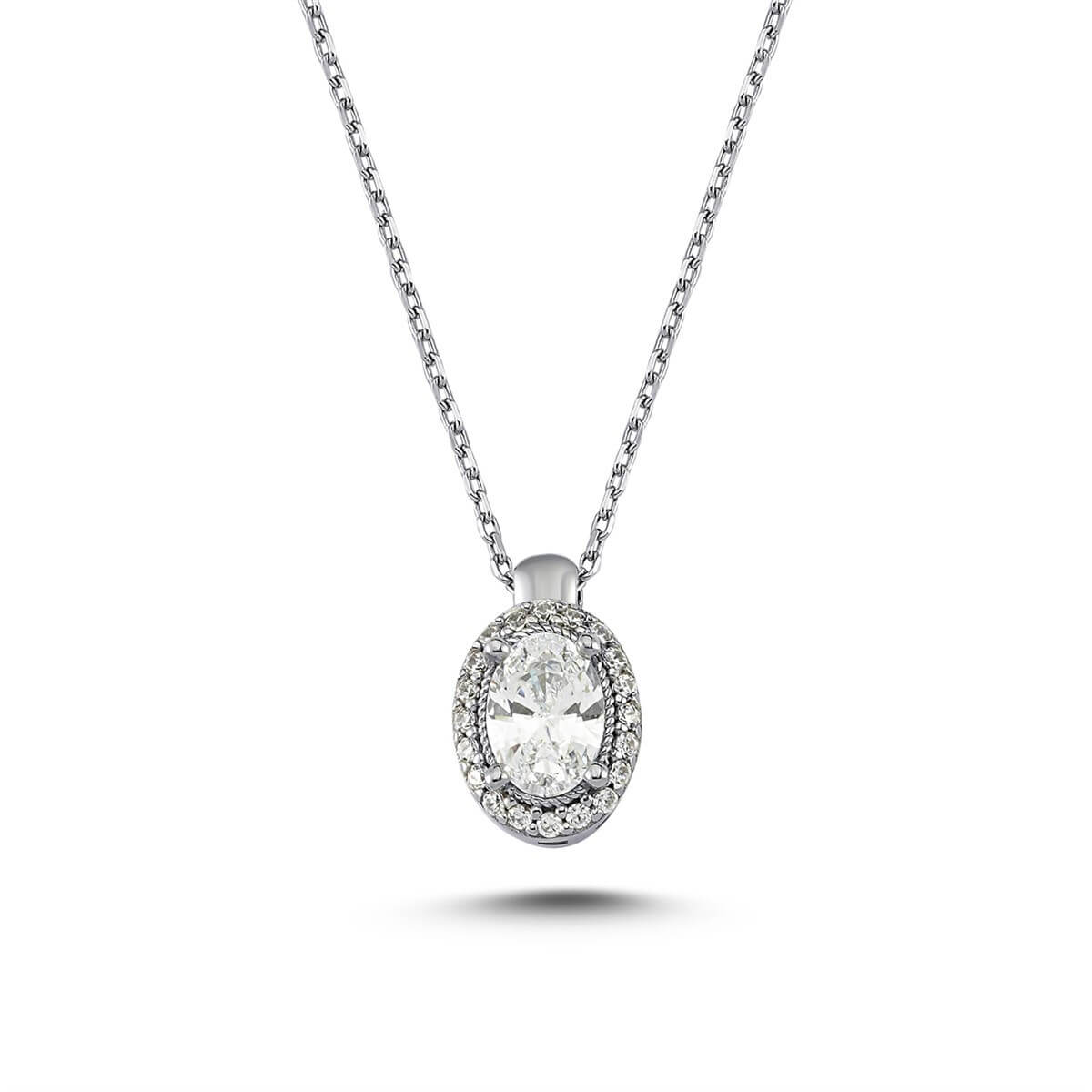 Kenar Taşlı Gümüş Swarovski Taşlı Kolye