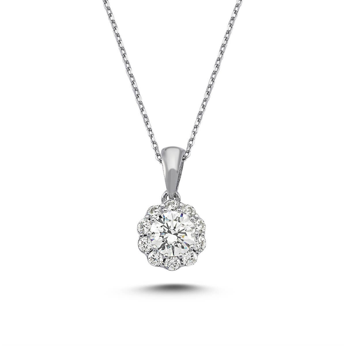 Kenar Taşlı Gümüş Swarovski Taşlı Kolye