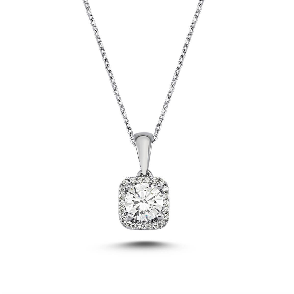 Kenar Taşlı Gümüş Swarovski Taşlı Kolye