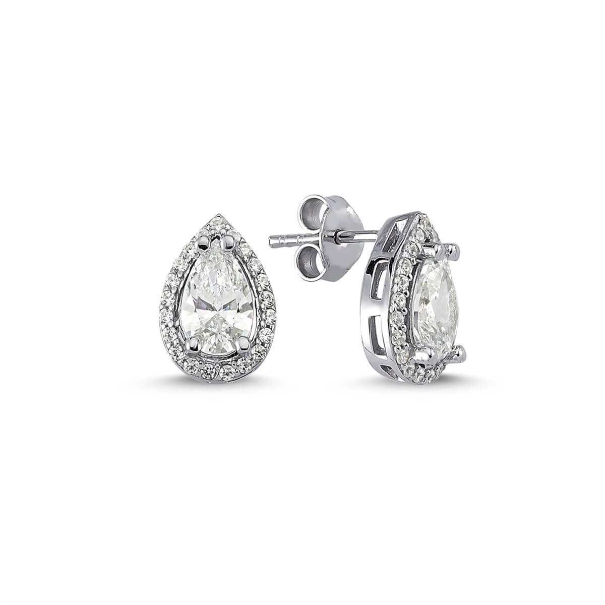 Kenar Taşlı Gümüş Swarovski Taşlı Küpe