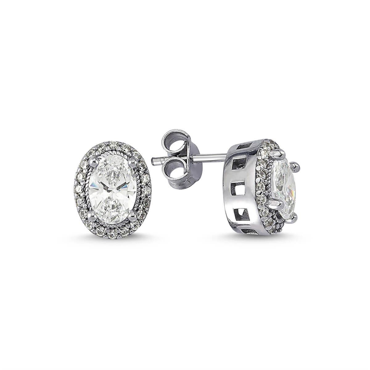 Kenar Taşlı Gümüş Swarovski Taşlı Küpe