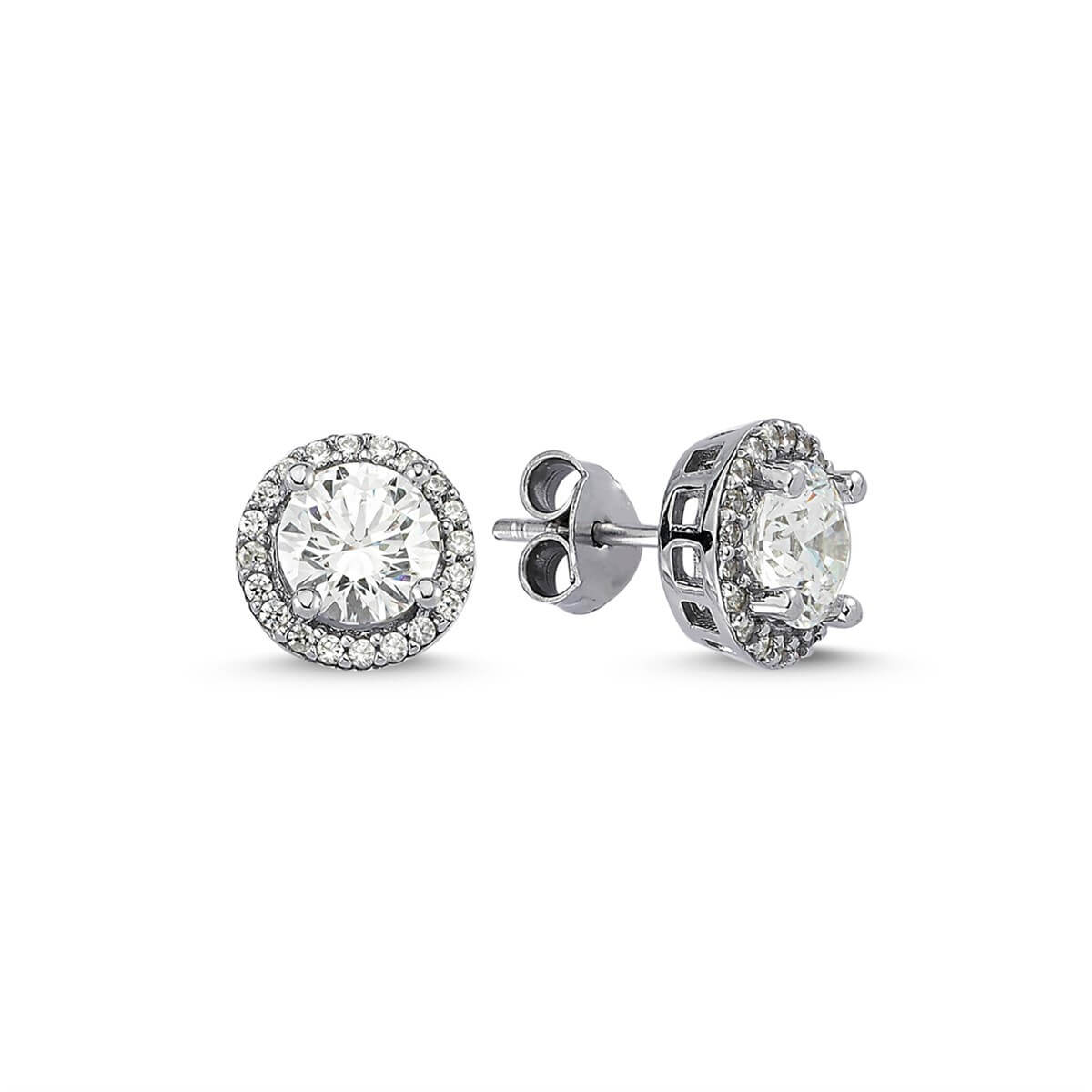 Kenar Taşlı Gümüş Swarovski Taşlı Küpe