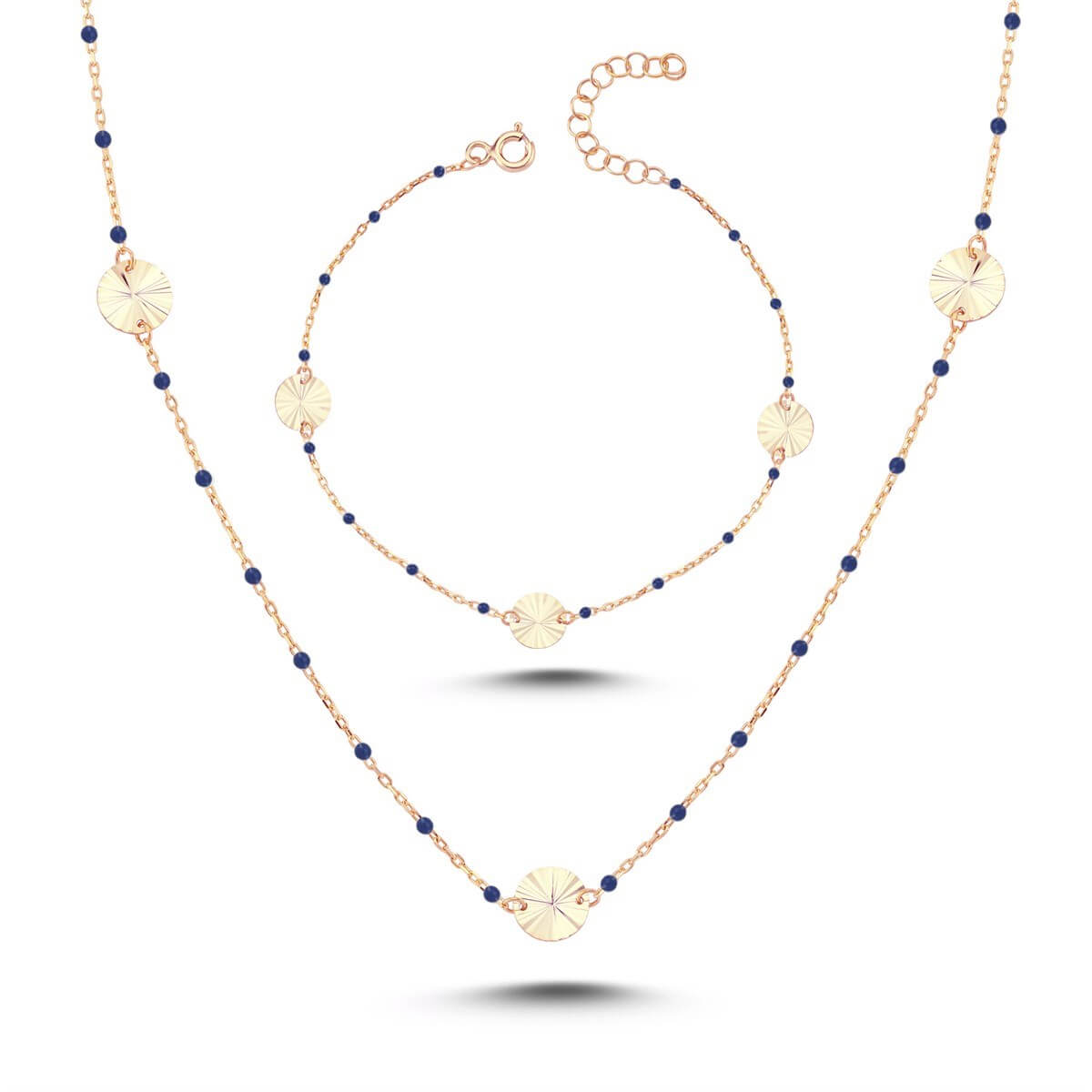 Lacivert Mineli Pullu İkili Gümüş Takı Seti