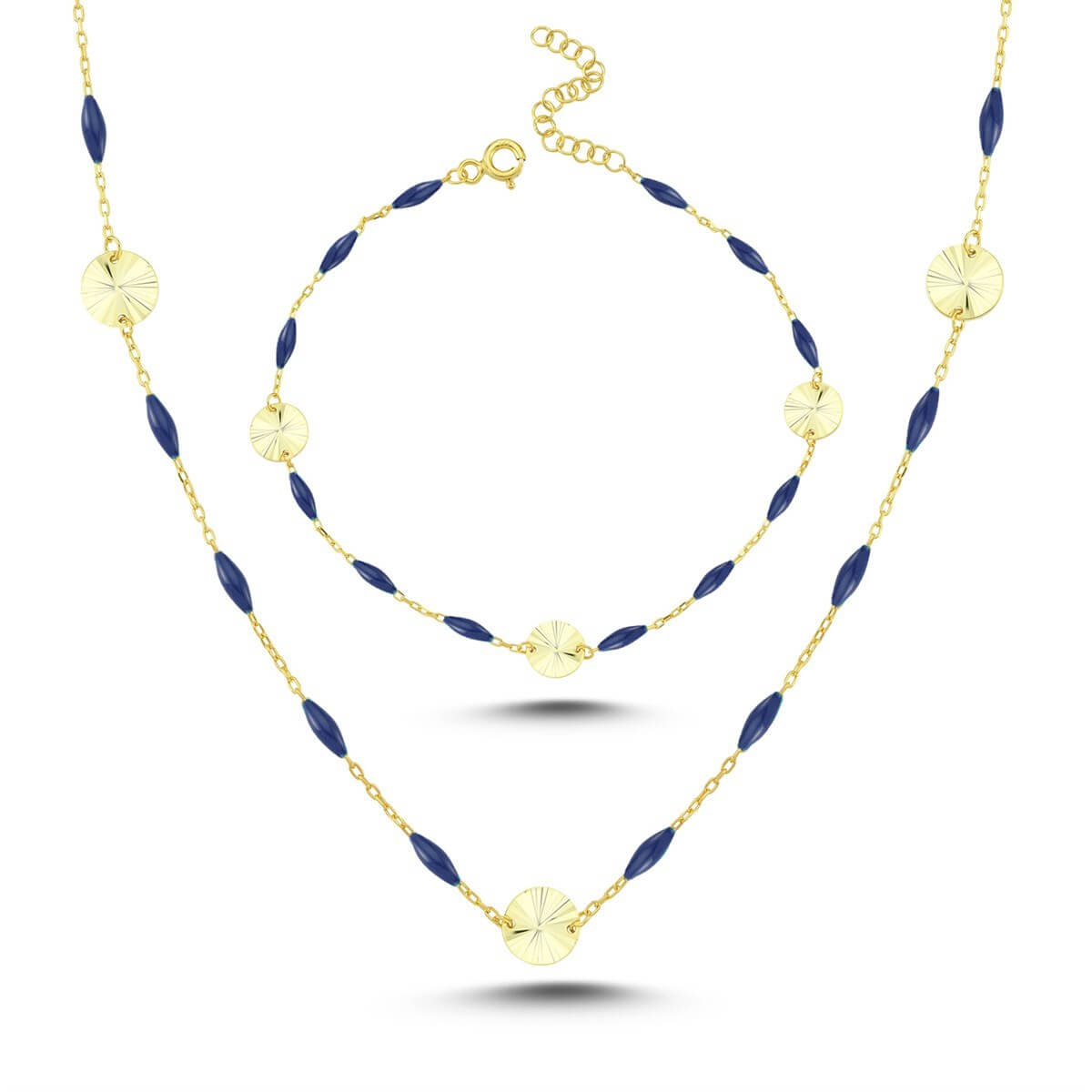 Lacivert Mineli Pullu İkili Gümüş Takı Seti