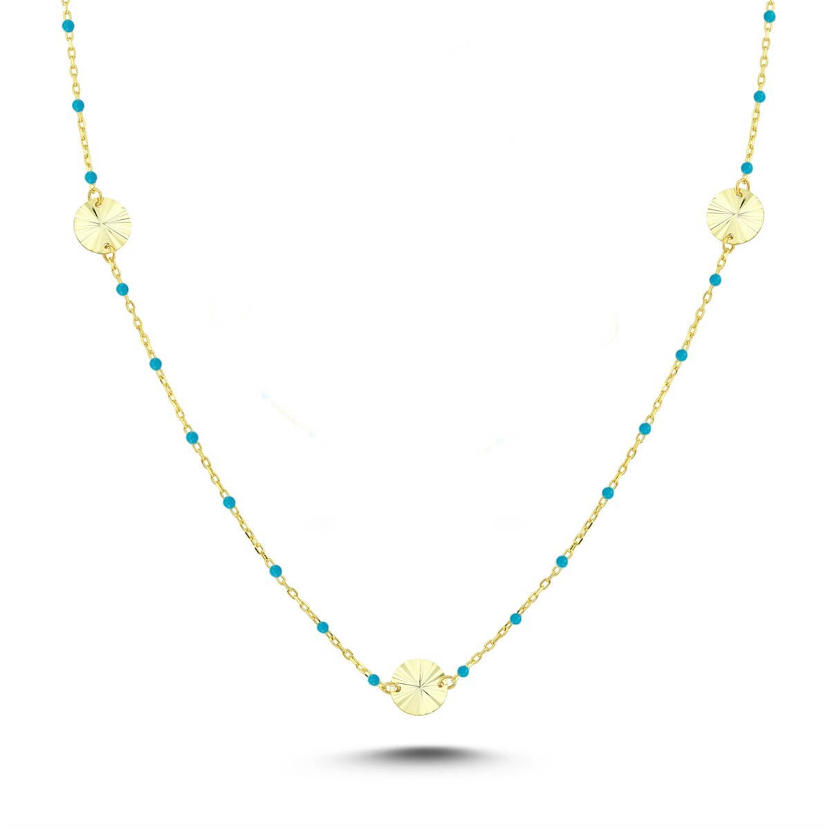 Mavi Mineli Pullu Gümüş Kolye