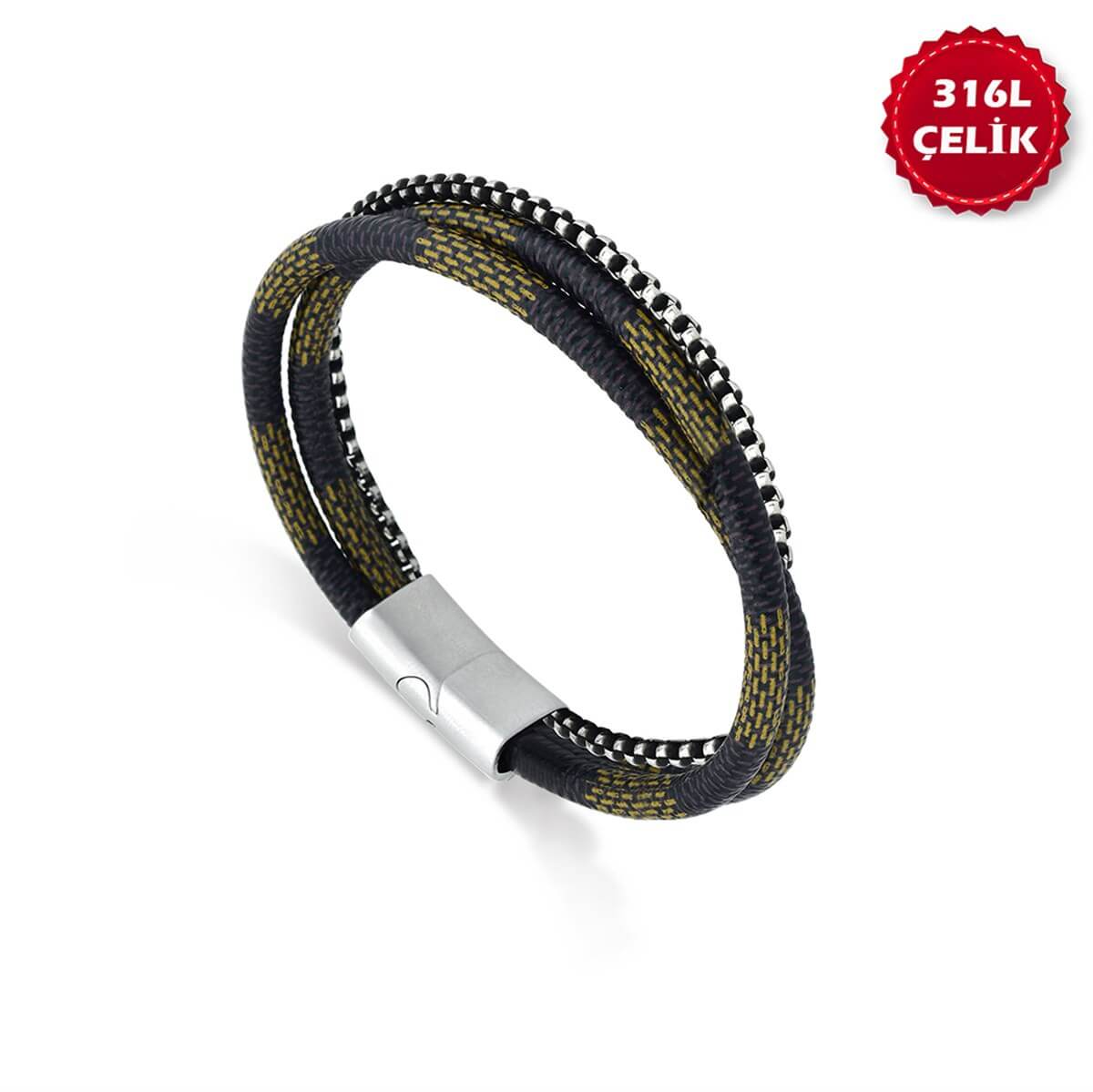 Modern Tasarım Erkek Çelik Deri Bileklik BLC 111 18 00 00