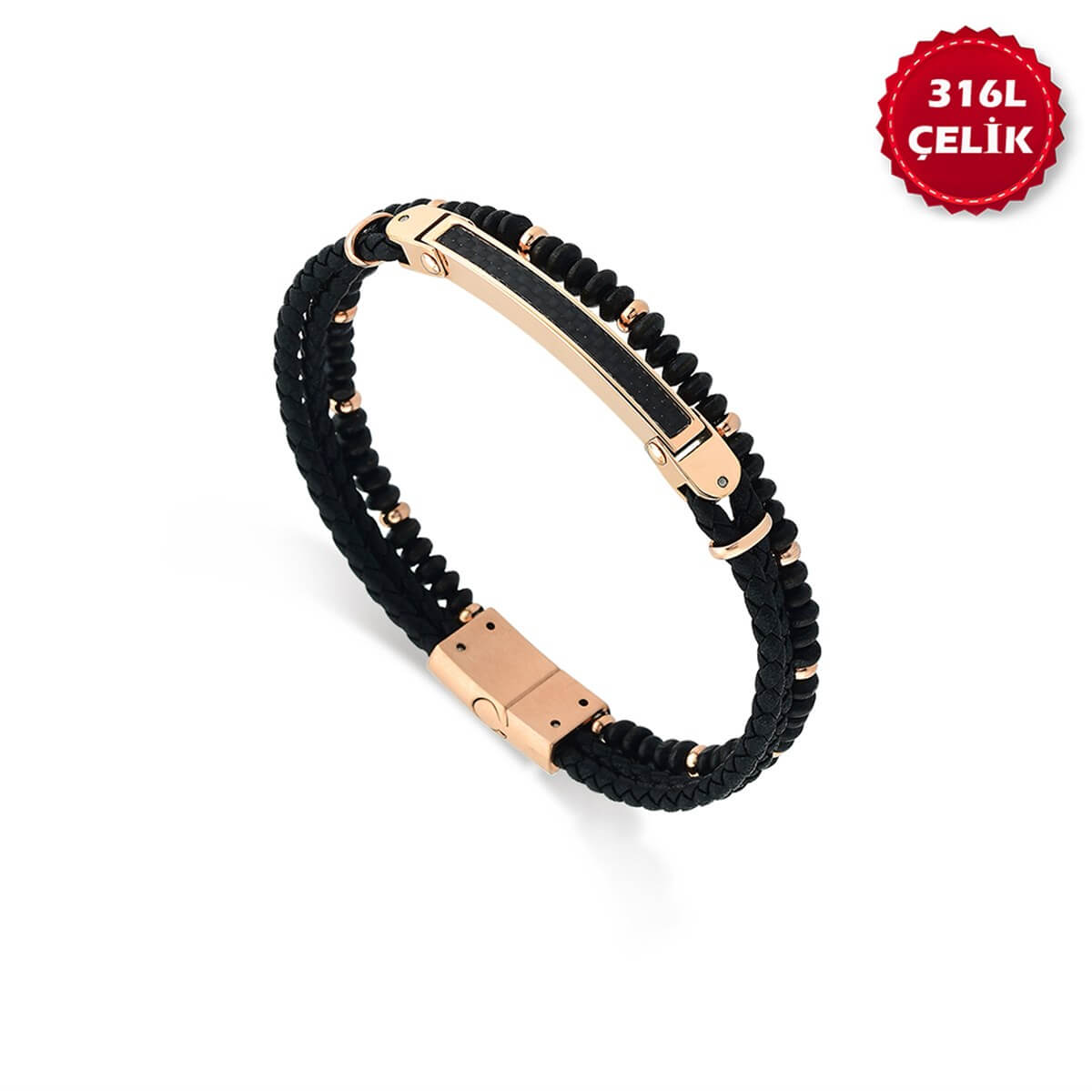 Modern Tasarım Siyah Erkek Çelik Deri Bileklik BLC 115 19 00 00