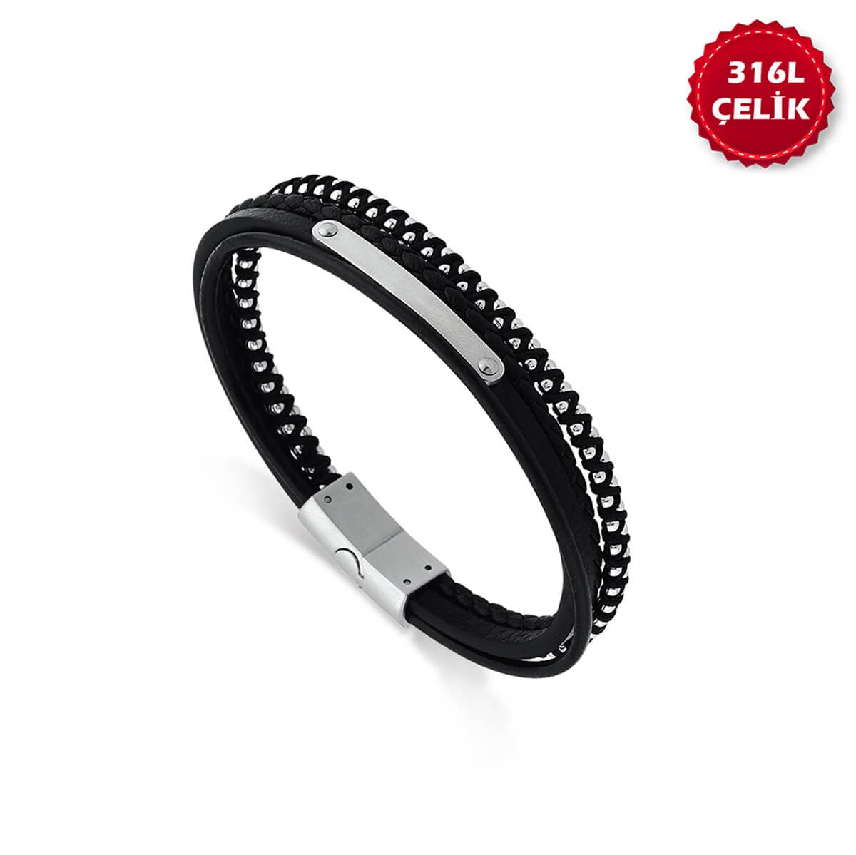 Modern Tasarım Siyah Erkek Çelik Deri Bileklik BLC 112 18 00 00