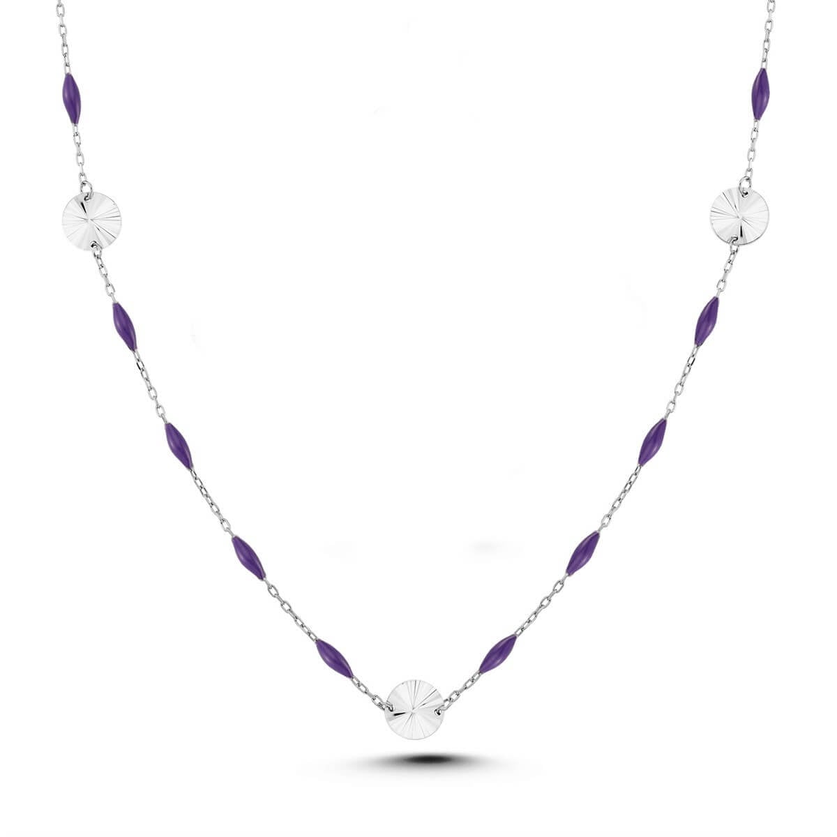 Mor Mineli Pullu Gümüş Kolye