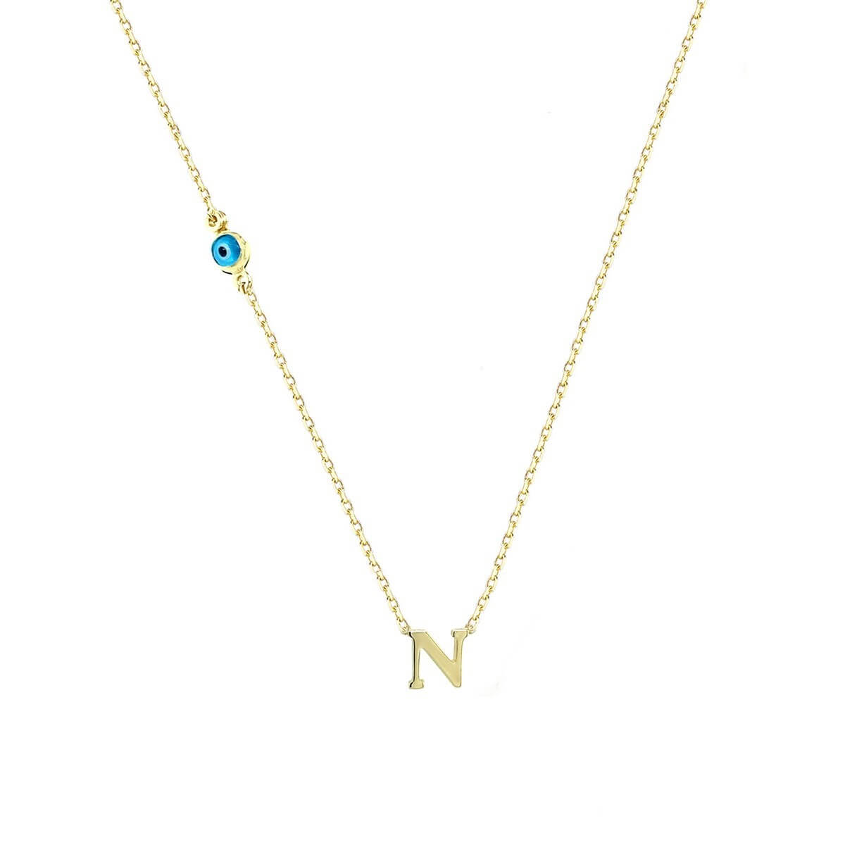 N Harfli Nazar Boncuklu Altın Kolye KLA 209 01 00 0N