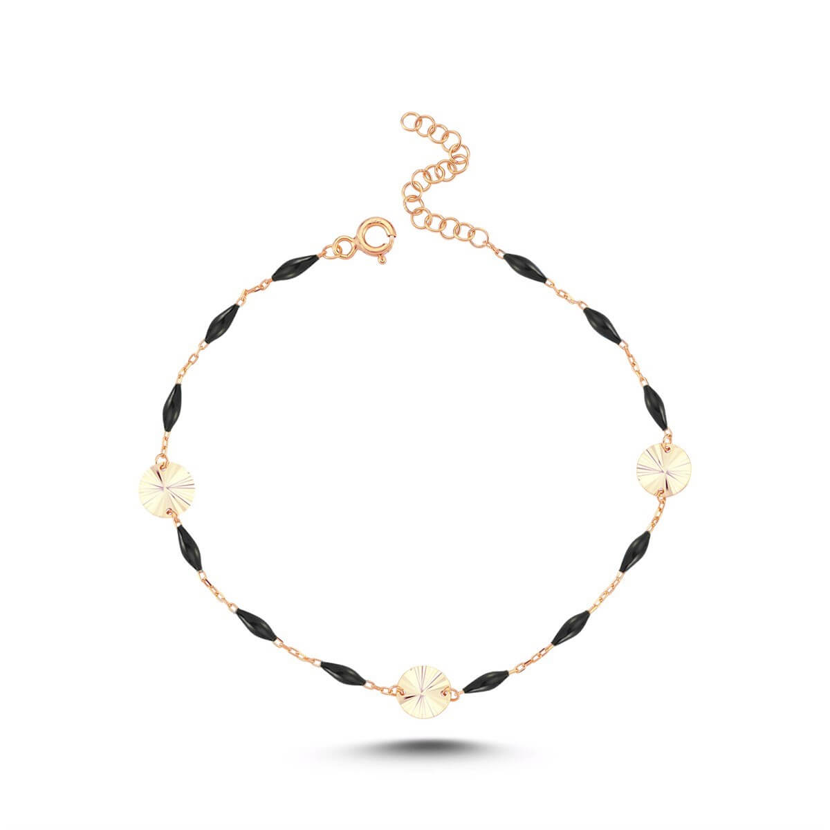 Siyah Mineli Pullu Gümüş Bileklik