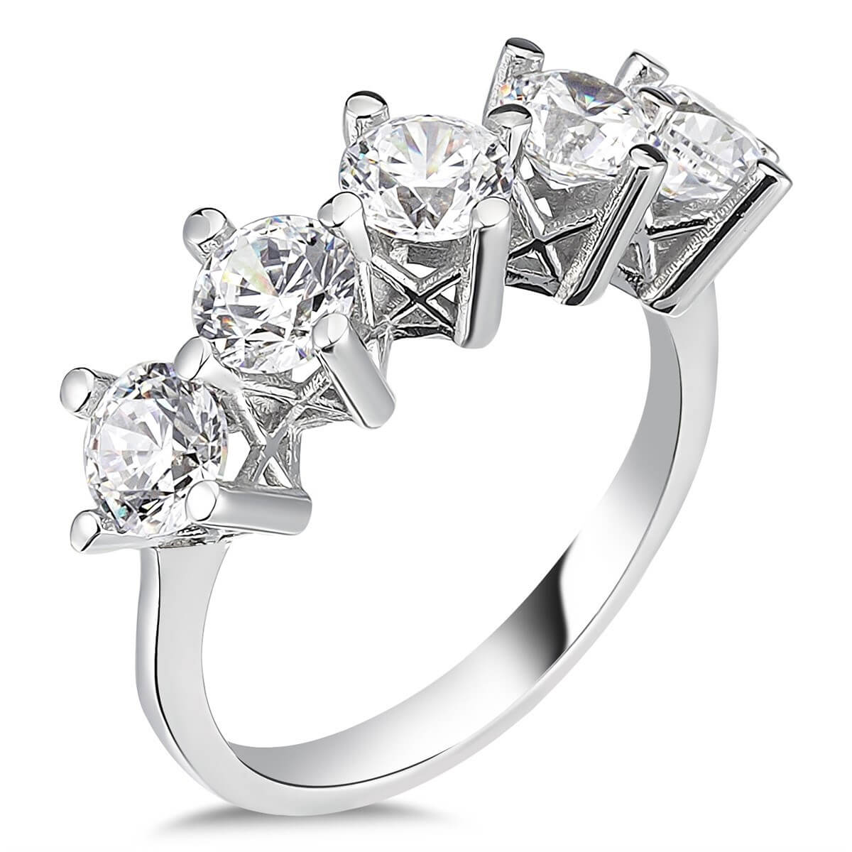 Swarovski Zirkon Taşlı  Gümüş Beştaş Yüzük
