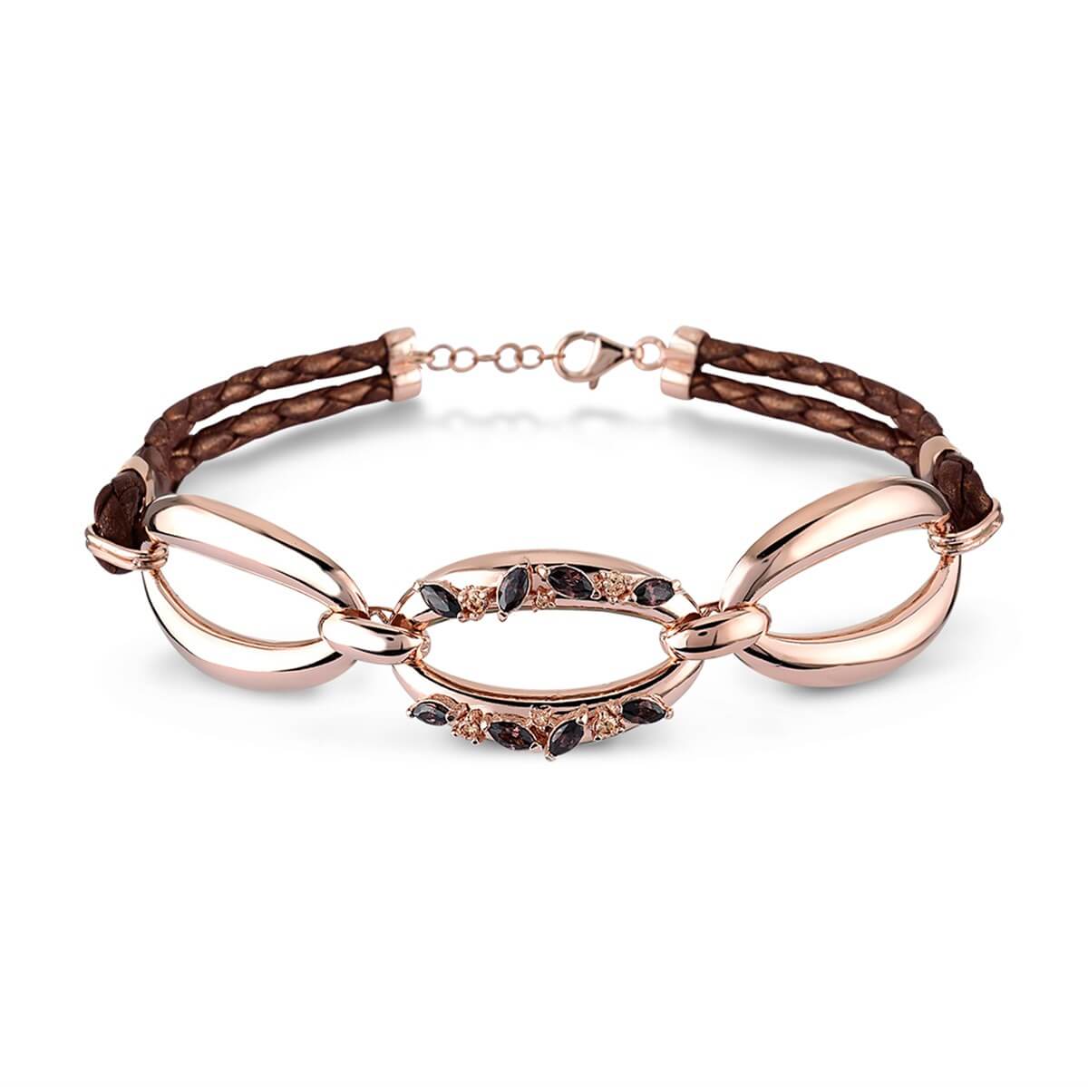 Taşlı Gümüş Deri Bileklik