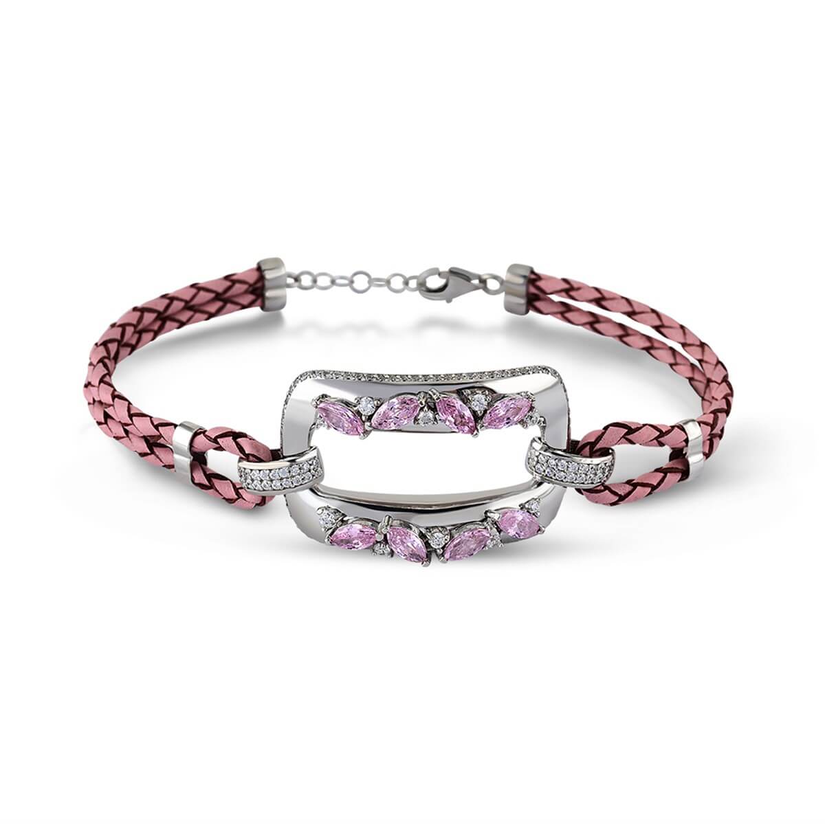 Taşlı Gümüş Deri Bileklik