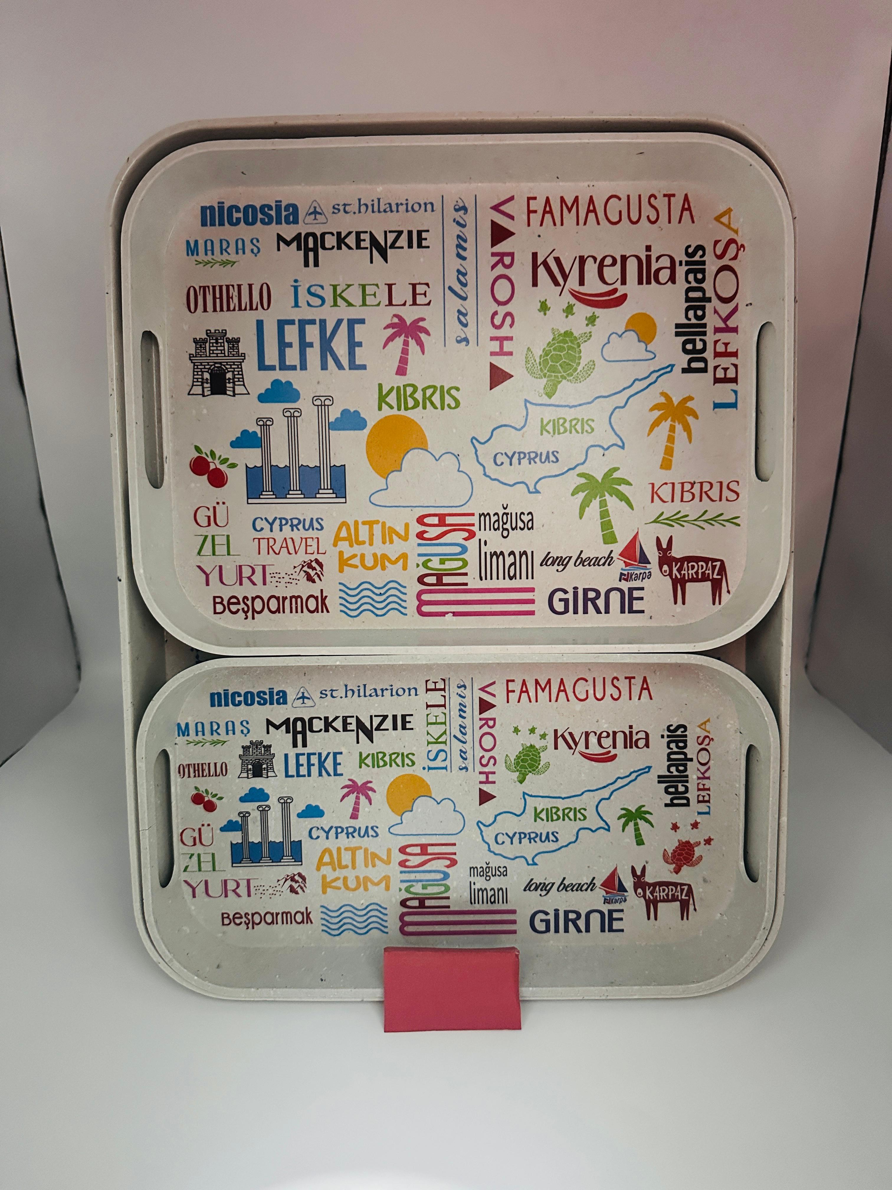 ADA TEMALI DİKKENARLI TEPSİ MELAMİN SET 3LÜ GRANİT