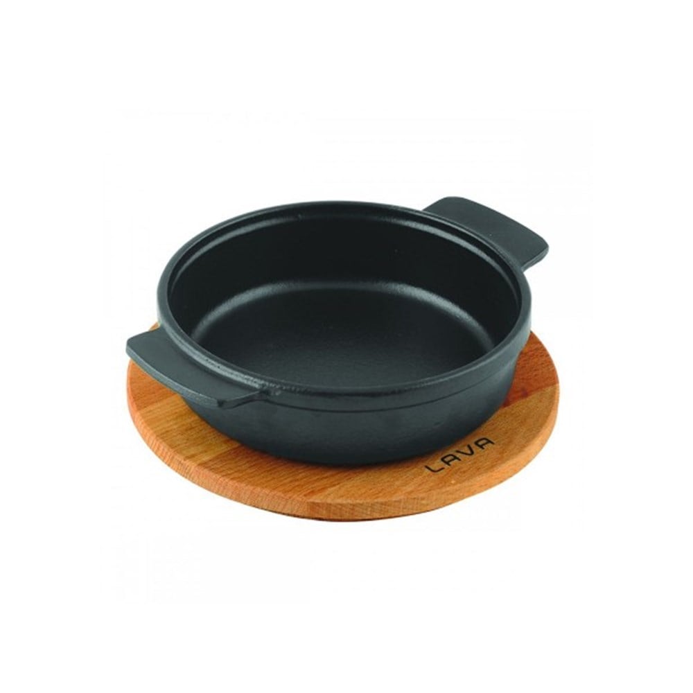 LAVA YUVARLAK GÜVEÇ KABI KULPLU 14CM+AHŞAP ALTLIK
