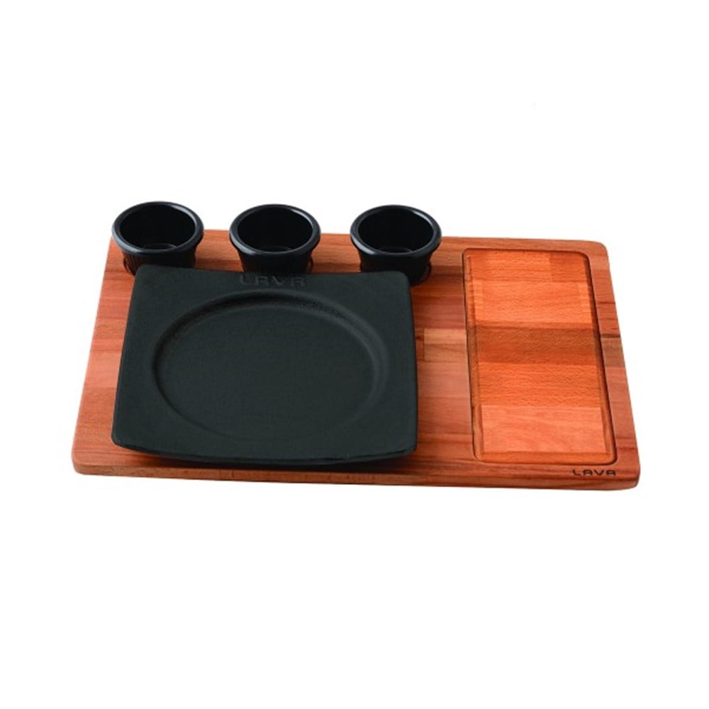 LAVA KARE SERVİS TABAK 21X21+AHŞAP ALTLIK