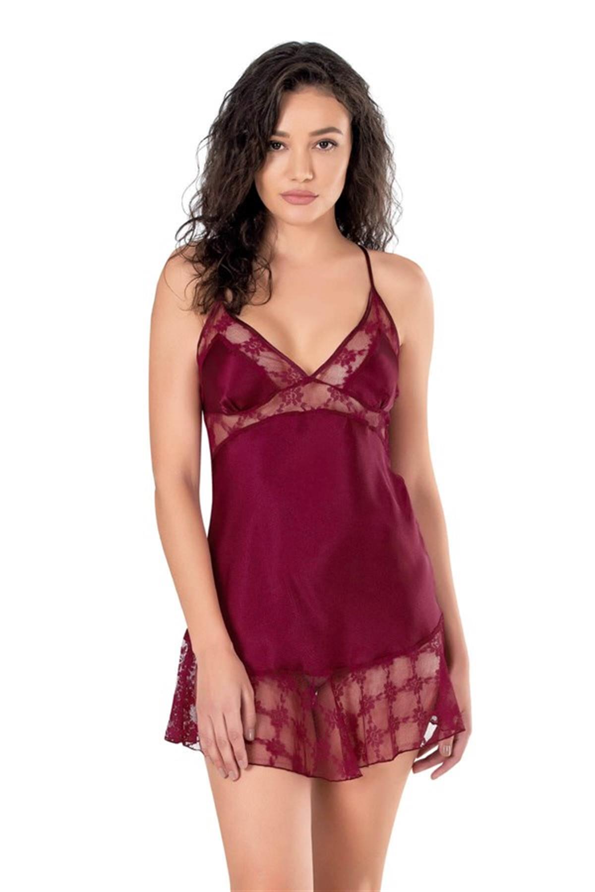 Markano Burgundy Kurzes Satin Nachthemd