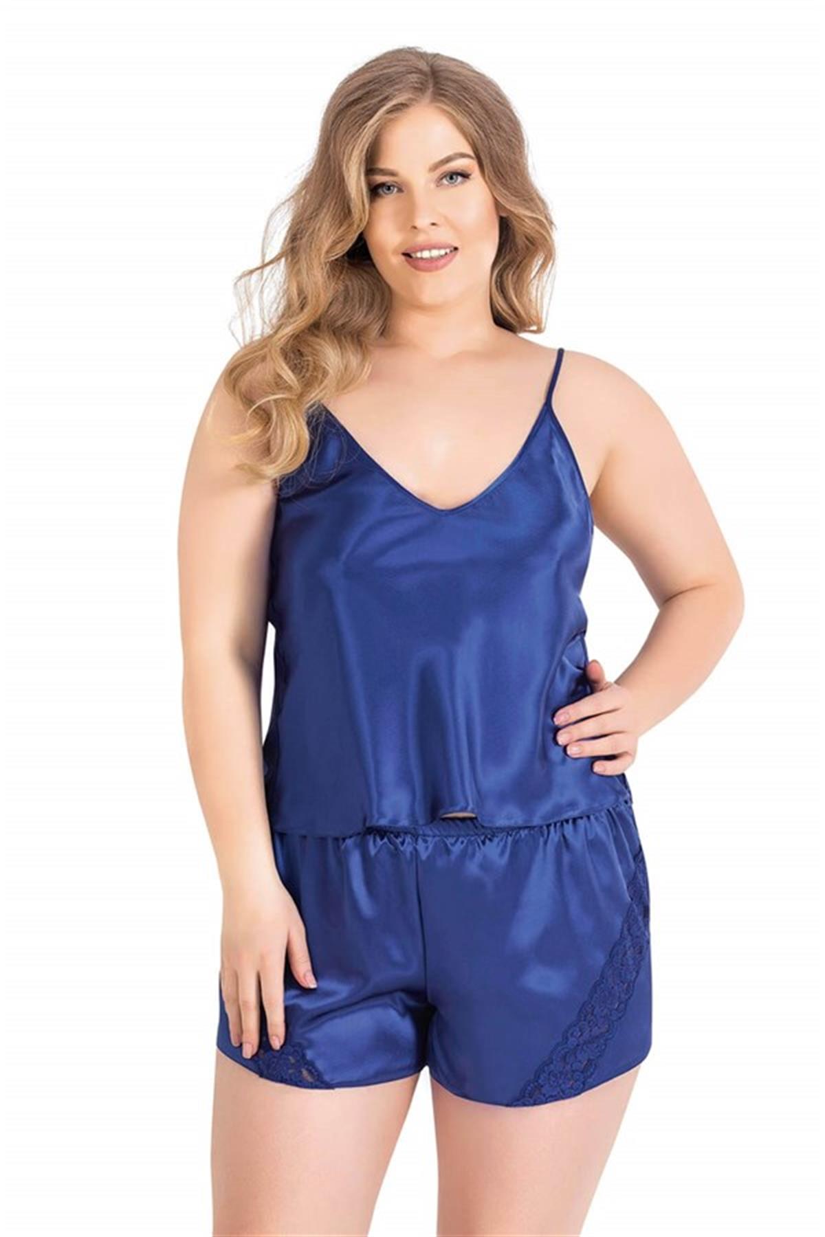 Markano Plus Size Saks Satin Babydoll Shorts Set