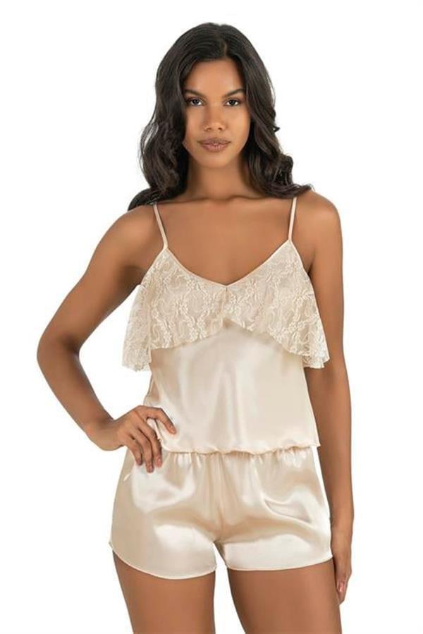 Aria's Closet Fildişi Saten Şort Takımı 9214