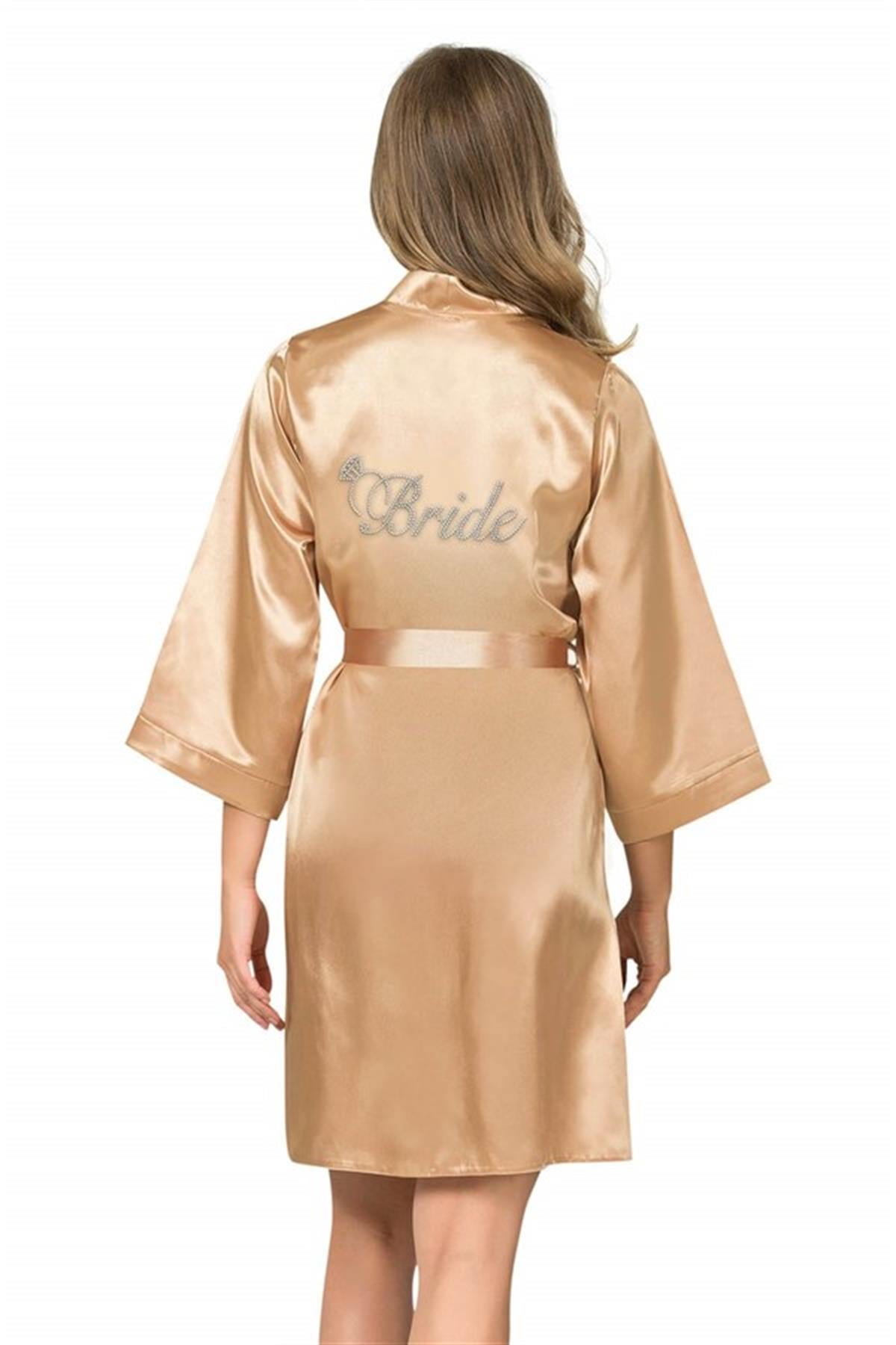Markano  Gold Kısa Saten Bride Sabahlık