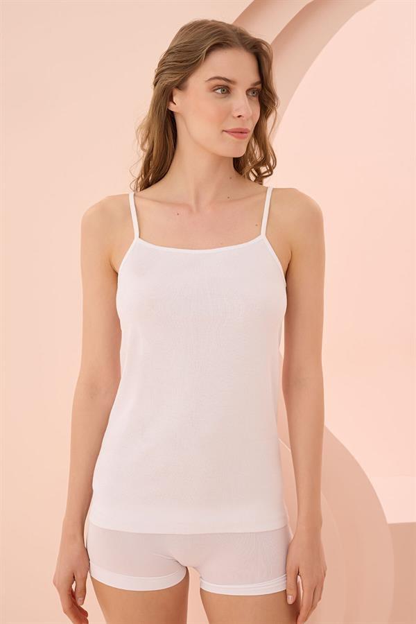 Aria's Closet İp Askılı Beyaz Ribana Atlet