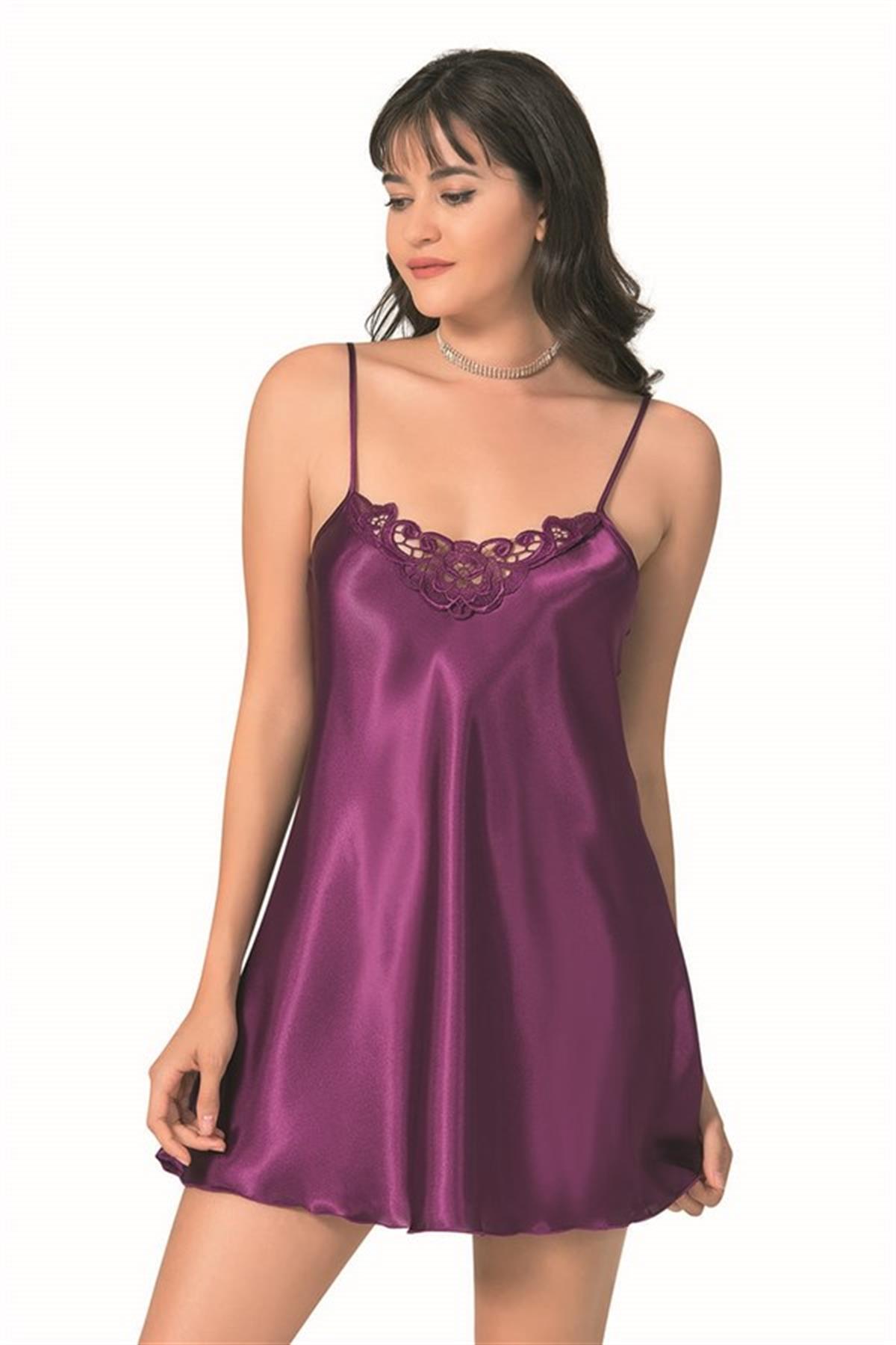 Markano Фиолетовая короткая атласная ночная рубашка