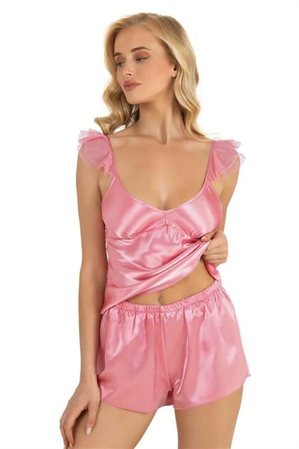 Aria's Closet Pembe Saten Şort Takımı 9212