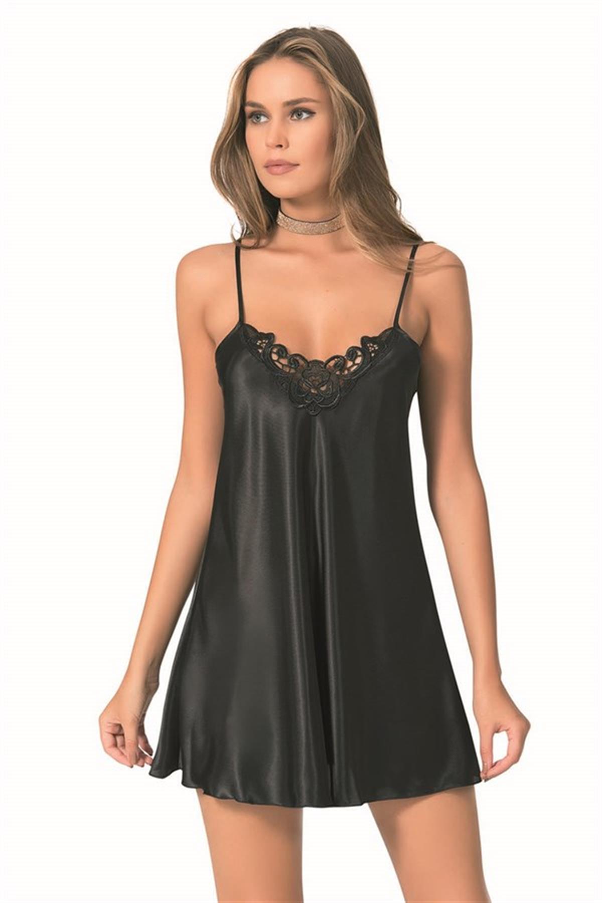 Черная короткая атласная ночная рубашка Markano