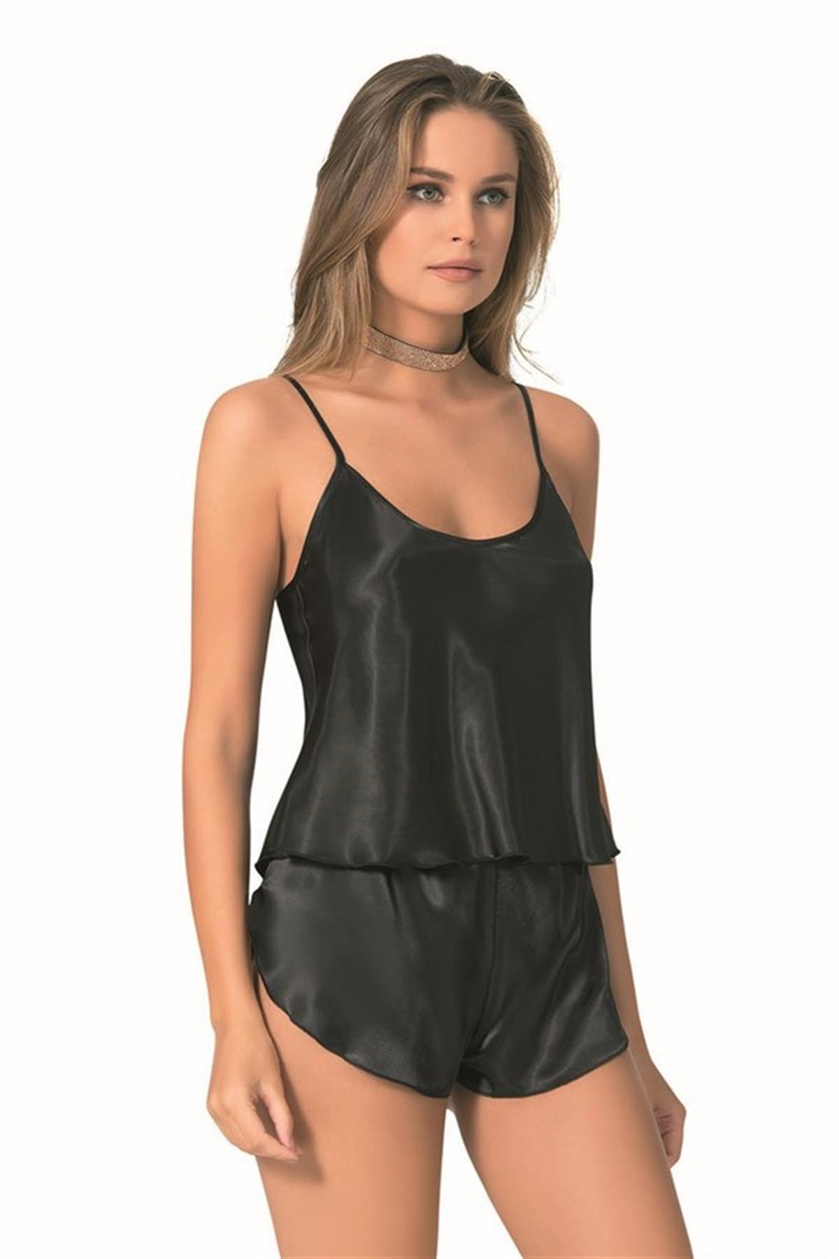 Markano Schwarze Satin Babydoll Shorts Team